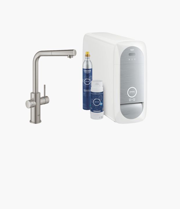 Grohe Blue Home Miscelatore Bocca a L con Doccetta - Satinato Super Steel